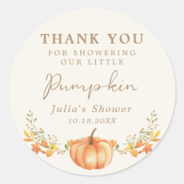 Adesivo Redondo Boho Pumpkin Fall Foliage Obrigado Por