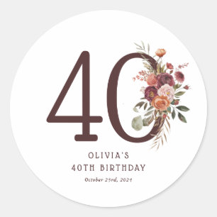 Adesivo Redondo Boho Pumpkin Outono Florido 40º Aniversário