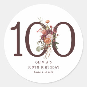 Adesivo Redondo Boho Pumpkin Outono Florido Aniversário de 100 ano