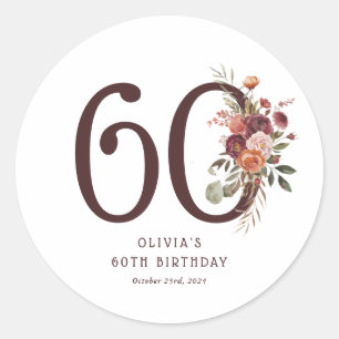 Adesivo Redondo Boho Pumpkin Outono Florido Aniversário de 60 anos