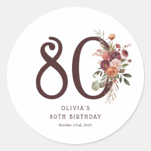 Adesivo Redondo Boho Pumpkin Outono Florido Aniversário de 80 anos
