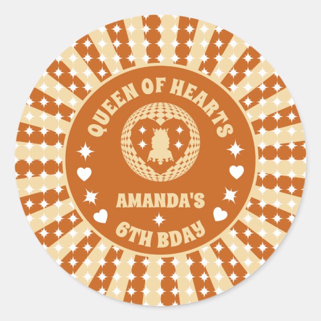 Adesivo Redondo Boho Queen Of Hearts Festa de aniversário (Frente)