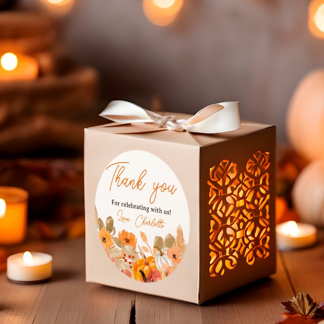 Adesivo Redondo Boho Quente chá de fraldas de queda de abóbora (Warm Boho Little pumpkin fall baby shower Classic Round Sticker)