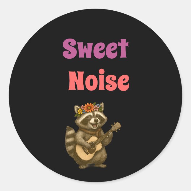 Adesivo Redondo Boho Raccoon Music Lover Sweet Noise Floral (Frente)