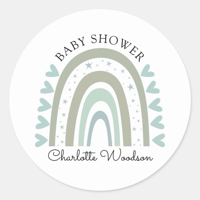 Adesivo Redondo Boho Rainbow Blue Baby Boy Sticker (Frente)