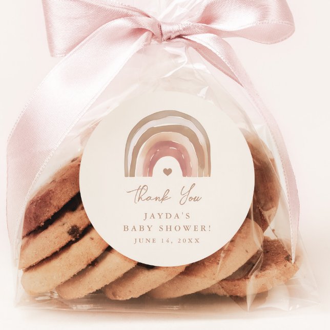 Adesivo Redondo Boho Rainbow Chá de fraldas Neutro Obrigado (Boho Rainbow Baby Shower Thank You Favor Tag Sticker.)