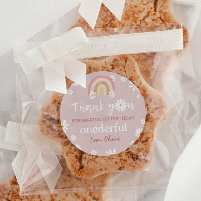 Adesivo Redondo Boho Rainbow Daisy Birthday Chá de fraldas (Criador carregado)