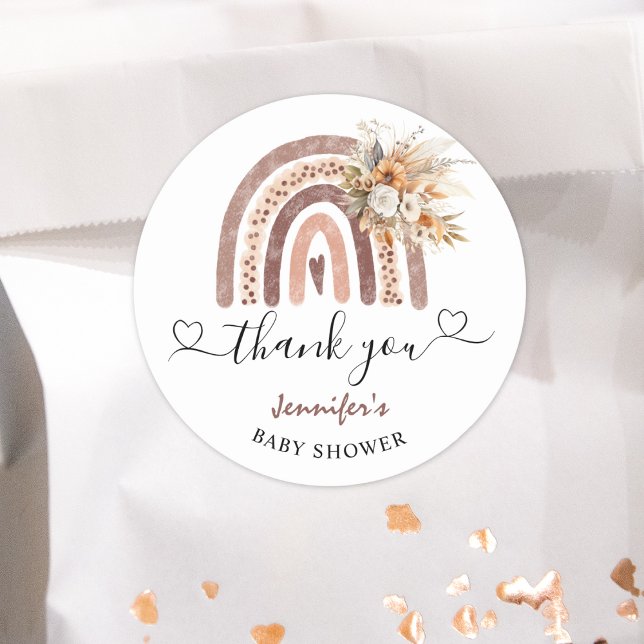 Adesivo Redondo Boho Rainbow Gênero Chá de fraldas neutro Clássico (Criador carregado)