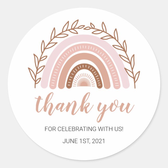 Adesivo Redondo Boho Rainbow Stickers, Aniversário | CHÁS (Frente)