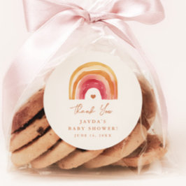 Adesivo Redondo Boho Rainbow Terracota Obrigado pelo Chá de Bebê