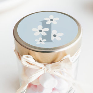 Adesivo Redondo Boho Retro Daisy 1rua Azul Groovy Aniversário