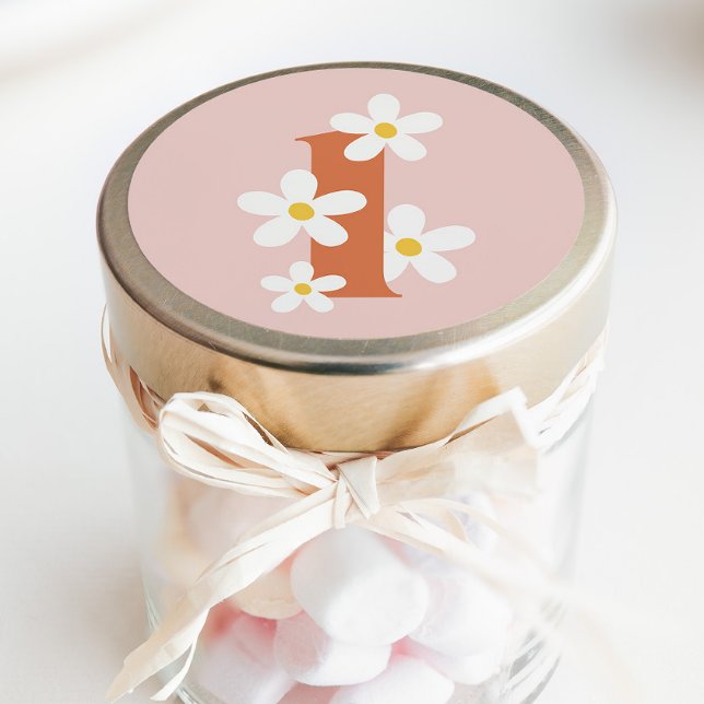 Adesivo Redondo Boho Retro Daisy 1rua Groovy Aniversário (Criador carregado)