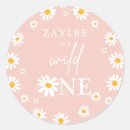 Adesivo Redondo Boho Retro Daisy, Partido primeiro aniversario Sel