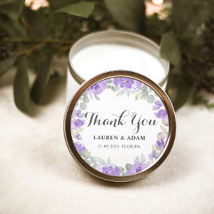 Adesivo Redondo Boho Roxo Floral Agradecimento Favor de Casamento