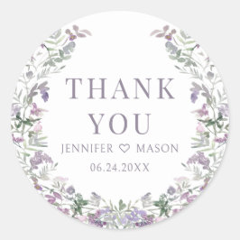 Adesivo Redondo Boho roxo, obrigado de casamento floral
