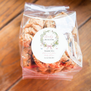 Adesivo Redondo Boho Rustic Baby in Bloom Pink Arco Chá de fraldas