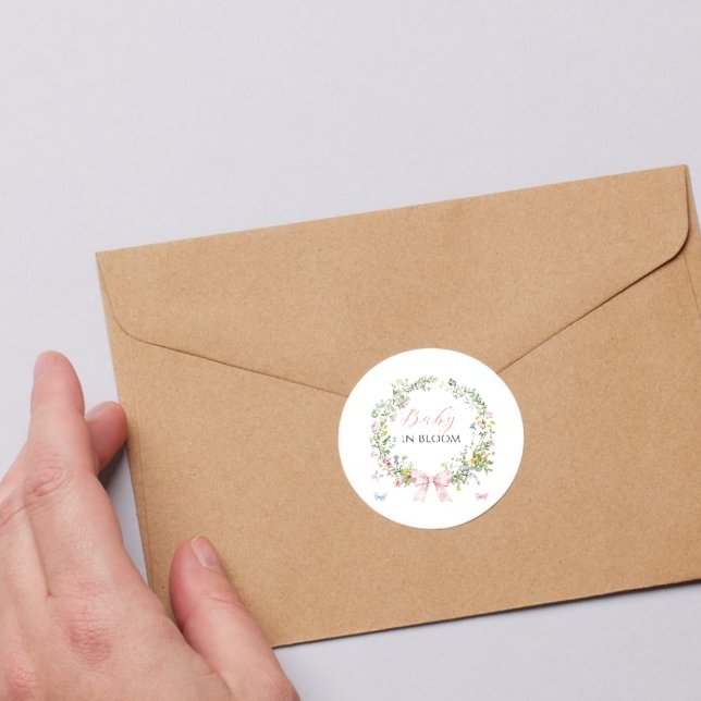 Adesivo Redondo Boho Rustic Baby in Bloom Pink Arco Chá de fraldas (Criador carregado)