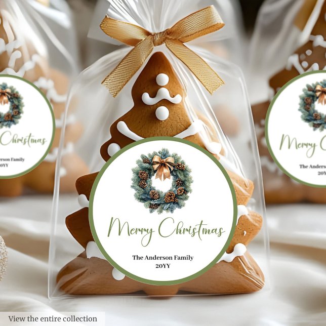 Adesivo Redondo Boho Rustic Christmas Wreath Botanical Sticker (Boho Rustic Christmas Wreath Botanical Sticker)