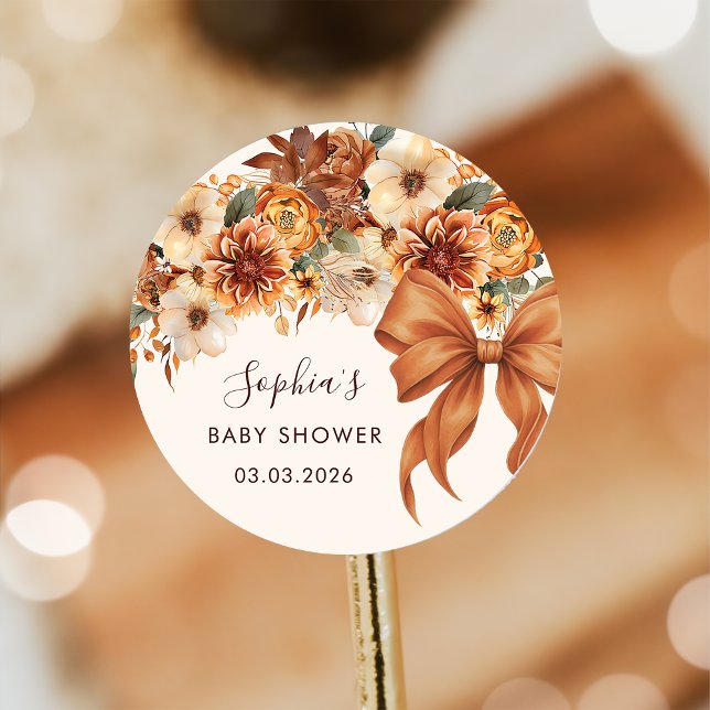 Adesivo Redondo Boho Rustic Fall Floral Baby Shower  (Criador carregado)