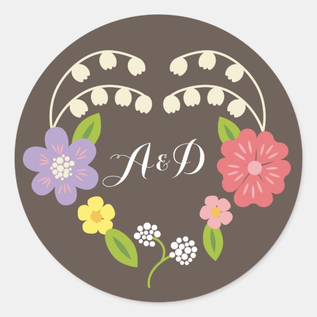 Adesivo Redondo Boho Rustic Floral Wreath Wedding (Frente)