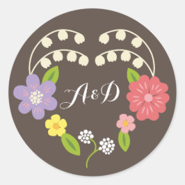 Adesivo Redondo Boho Rustic Floral Wreath Wedding