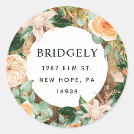 Adesivo Redondo Boho Rustic Wood Floral Address