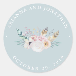 Adesivo Redondo Boho rústico que Wedding o azul de
