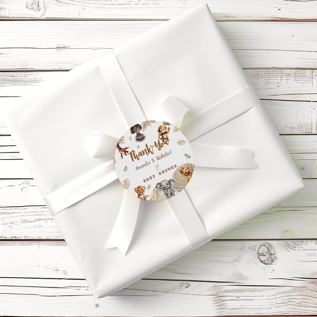 Adesivo Redondo Boho Safari Animal Chá de fraldas Obrigado (Criador carregado)