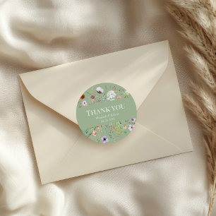 Adesivo Redondo Boho Sage Verde Flor Silvestre Obrigado