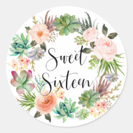 Adesivo Redondo Boho Succulents Floral Wreath Doce Dezesseis