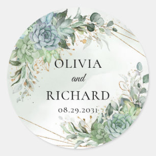 Adesivo Redondo Boho suculenta moldura verde de ouro de eucalipto