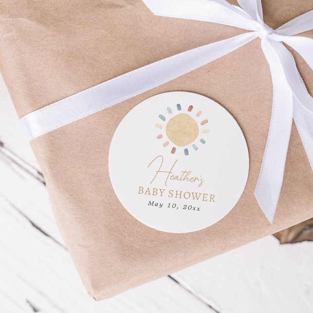 Adesivo Redondo Boho Sun Chá de fraldas Sticker (Boho Sun Baby Shower Sticker
)