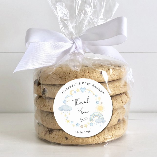 Adesivo Redondo Boho Sun Rainbow Baby Boy Chá Obrigado (Criador carregado)