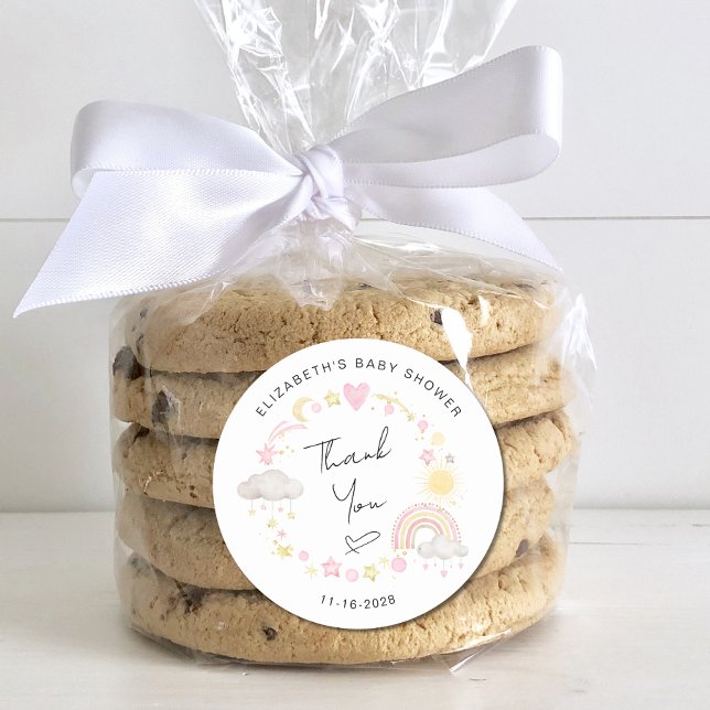 Adesivo Redondo Boho Sun Rainbow Baby Girl Chá Obrigado (Criador carregado)