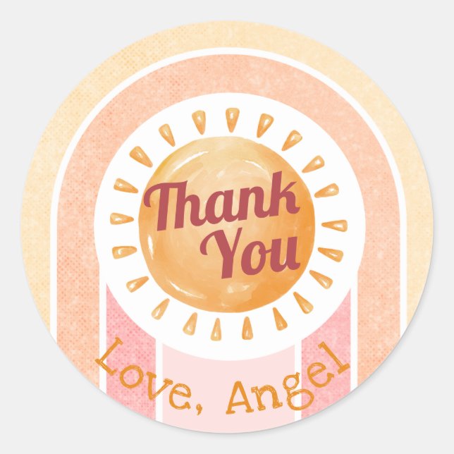 Adesivo Redondo Boho Sun Rainbow Girls Primeiro Aniversário (Frente)