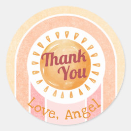 Adesivo Redondo Boho Sun Rainbow Girls Primeiro Aniversário