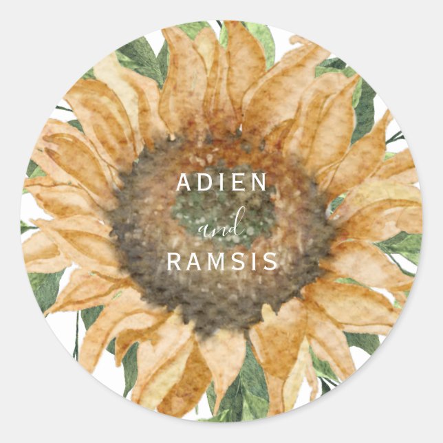 Adesivo Redondo Boho Sunflower Rustic Wildflower Sticker (Frente)