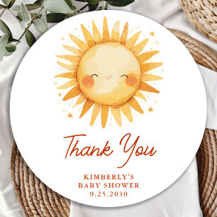Adesivo Redondo Boho Sunshine Cute Sun Baby Shower Obrigado