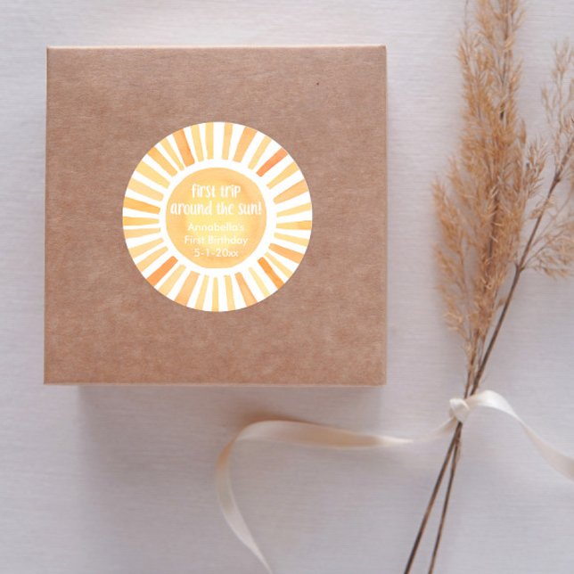 Adesivo Redondo Boho Sunshine First Trip em torno do aniversário d (Criador carregado)