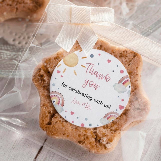 Adesivo Redondo Boho Sunshine Rainbow Birthday Sticker Labs (Criador carregado)