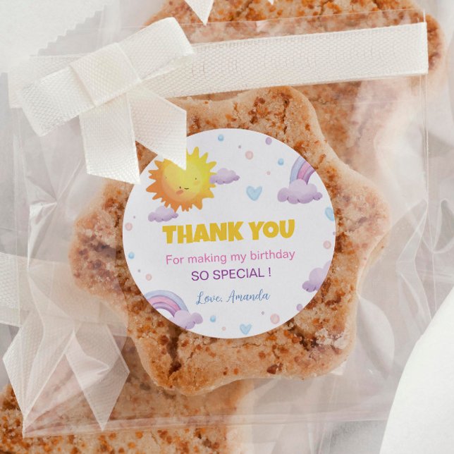 Adesivo Redondo Boho Sunshine Rainbow Birthday Sticker Labs (Criador carregado)