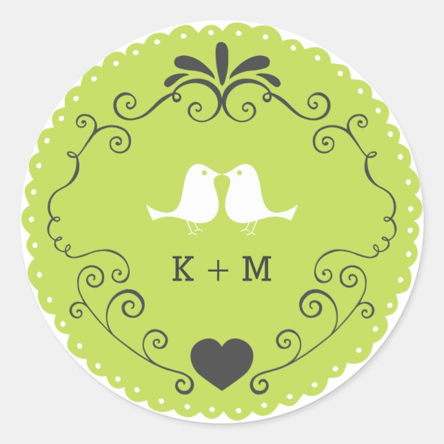 Adesivo Redondo Boho Swirls, Curls, um Casamento Banner & Lovebird (Frente)