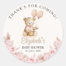Adesivo Redondo Boho Teddy Bear Baby Shower Girl