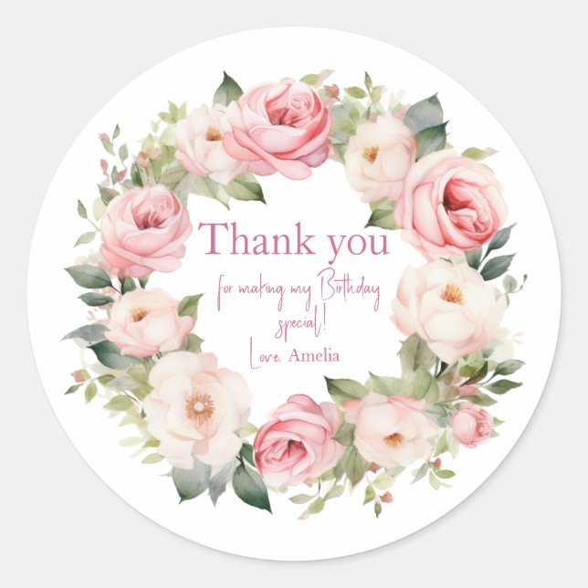 Adesivo Redondo Boho Teddy Bear Girl Pink Bear Floral Birthday  (Frente)