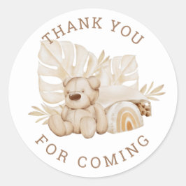 Adesivo Redondo Boho Teddy Bear | Obrigado, Aniversário de criança