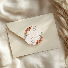 Adesivo Redondo Boho Terracota Floral Grama das Pampas Casamento