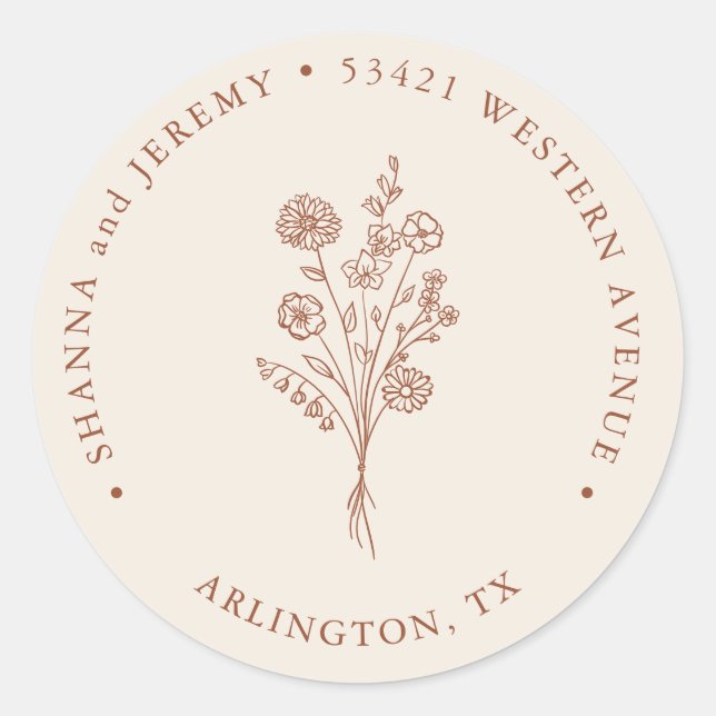 Adesivo Redondo Boho Terracotta Elegant Minimal | Endereço de devo (Frente)