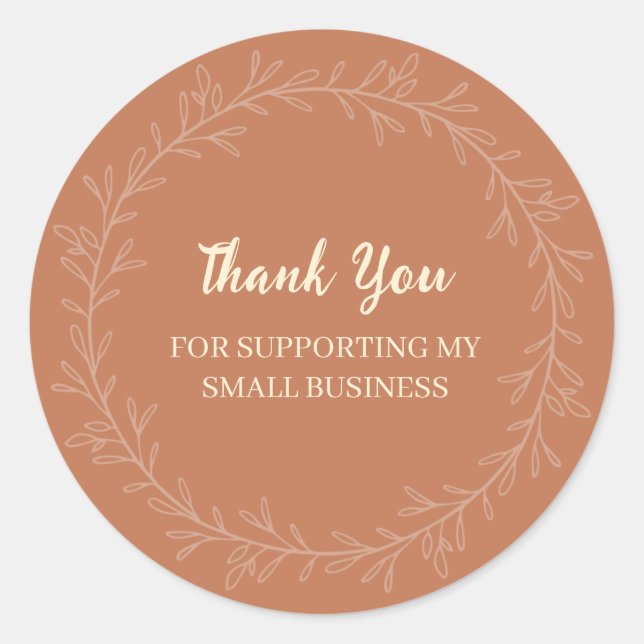 Adesivo Redondo Boho Terracotta Floral Thank You Small Business (Frente)