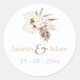 Adesivo Redondo Boho Terracotta Pampas Casamento de Orquídea de Gr