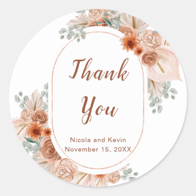 Adesivo Redondo Boho Terracotta Pampas Grass (Frente)